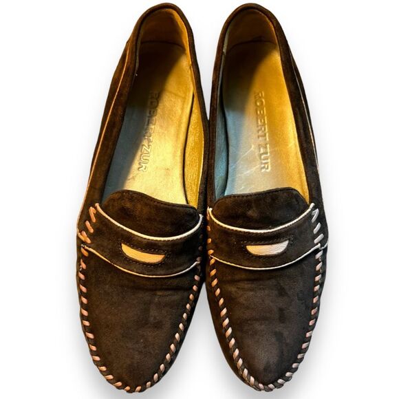 Robert Zur Women’s Suede Driving Loafers Size 7 1/2 Brown with Pink Penny Loafer - Picture 4 of 7